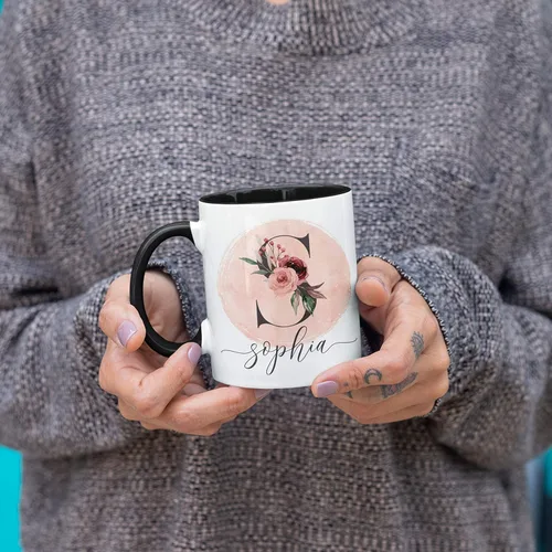 Miniatura 3 de Taza de café personalizada con letra inicial de nombre, doble cara, color negro, de 11 o 15 onzas, taza de cerámica personalizada, regalos