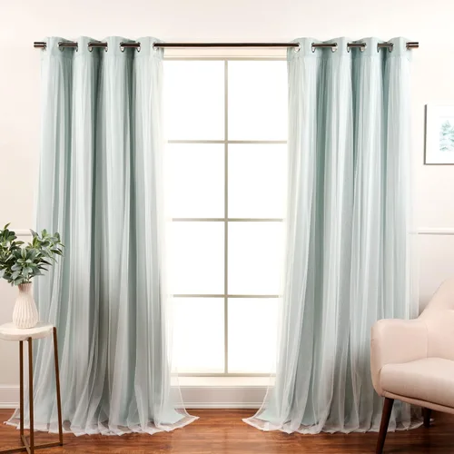 Miniatura 31 de Best Home Fashion Juego de 2 paneles de ventana de tul de encaje con aislamiento térmico y ojales de níquel de acero inoxidable para dormitorio