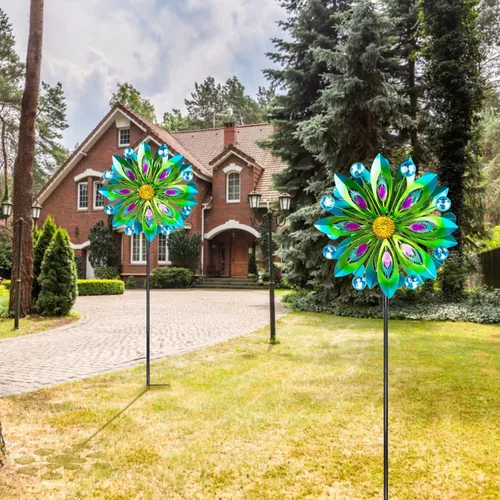 Miniatura 2 de Viveta Spinner de Viento Cinético, 53 pulgadas Spinners de Viento de Metal para Exteriores para Patio y Jardín, Molino de Viento Doble con Estaca
