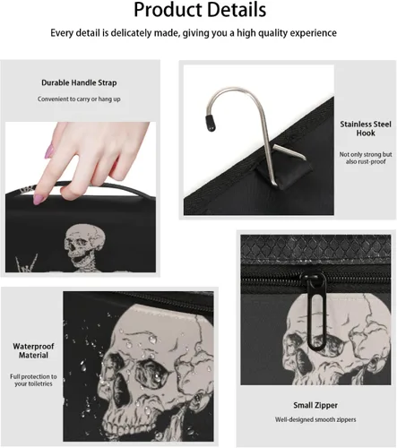 Miniatura 4 de AUUXVA Neceser colgante para mujer, bolsa de maquillaje de esqueleto de Halloween, bolsa de cosméticos para el día de los muertos, artículos