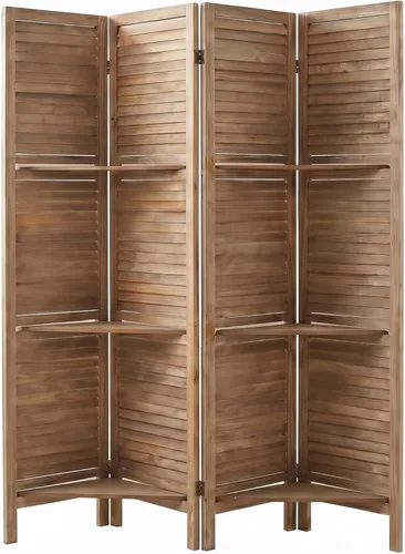Miniatura 10 de Bluecat Divisor de habitación de 4 paneles con estantes, pantalla de privacidad plegable de 64 pulgadas de ancho x 67 pulgadas de alto, pared