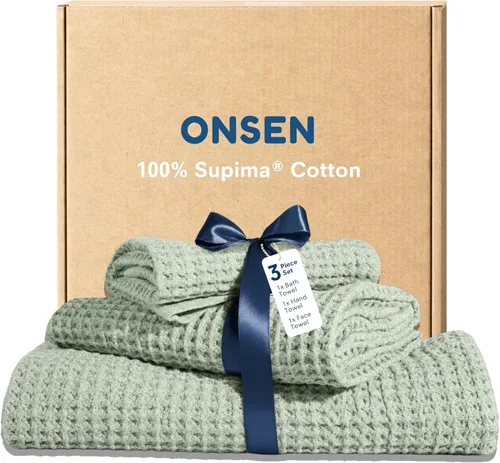 Miniatura 9 de ONSEN Supima® - Toalla de baño de punto gofre, grande, de secado rápido, 100% algodón estadounidense, ligera y absorbente, 38 x 67 pulgadas