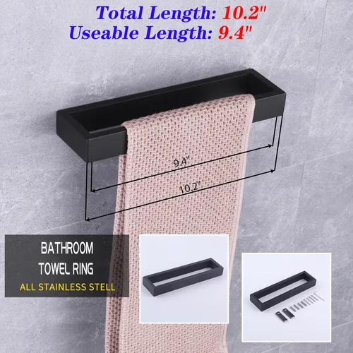 Miniatura 3 de GERZWY Juego de 2 accesorios de baño SUS 304 acero inoxidable soporte de papel higiénico toalla anillo montaje en pared, negro mate HG1708-2BK