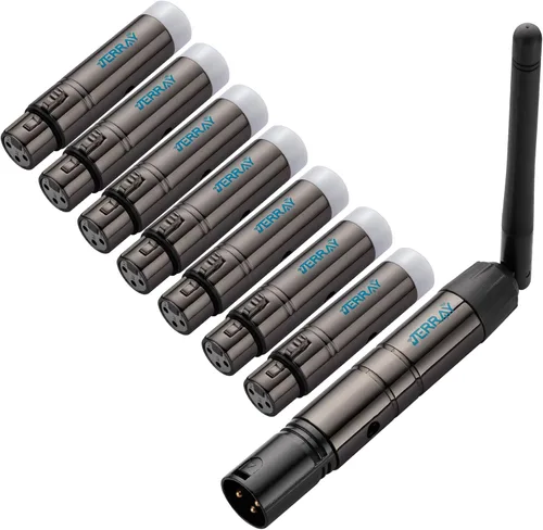 JERRAY - 8 piezas, 7 receptores inalámbricos DMX femeninos y 1 transmisor masculino, control 2.4G Dfi DJ, versión corta para luz LED de escenario,