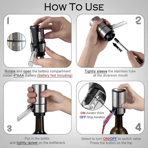 Miniatura 6 de VENZELL Aireador y vertedor eléctrico de vino, decantador de vino inteligente de un solo botón con tapón de vacío automático y dispensador