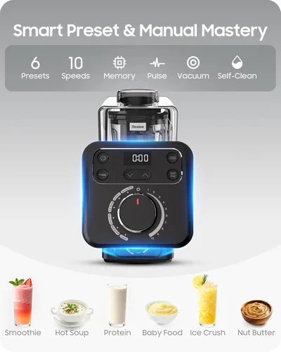 Miniatura 6 de Licuadora al vacío comercial profesional con escudo silencioso, 2026 mejorada 40000 RPM, 3000 W/4 HP de potencia máxima, taza Eastman Tritan de 56