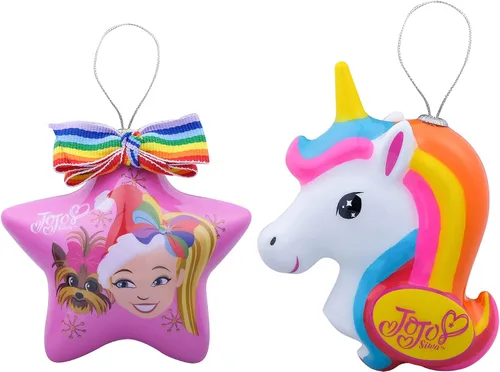 Ruz JoJo Siwa - Juego de adornos de Navidad de estrella y unicornio, decoración de árbol para interiores y exteriores, paquete de 2 unidades