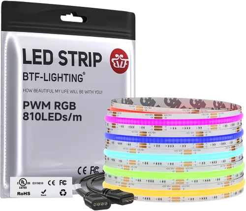 Miniatura 13 de BTF-LIGHTING FCOB COB - Tira de luz LED RGB con certificación UL, 810 LEDs/m de alta densidad flexible que cambia de color, DC12V 9.8 pies y 0.394