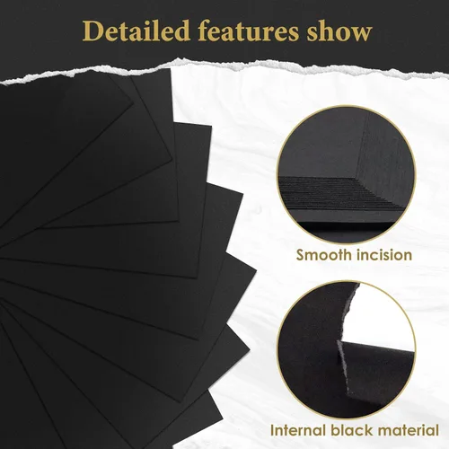 Miniatura 4 de RYKOMO 100 hojas de papel de cartulina negra de 8.5 x 11 pulgadas de grosor, cartulina de 75 libras, 200 GSM, papel negro pesado para invitaciones
