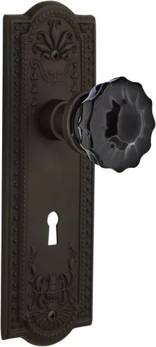 Miniatura 6 de Nostalgic Warehouse 727395 Meadows Plate - Pomo de puerta de cristal negro en latón sin lacar, privacidad 2.375 con cerradura