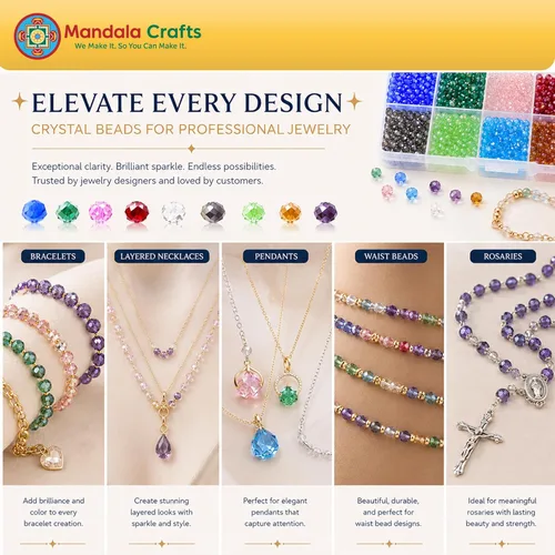 Miniatura 4 de Mandala Crafts 10 cuentas de cristal Briolette de 0.394 in de colores AB surtidos para manualidades, 150 cuentas de vidrio facetadas sueltas para 10