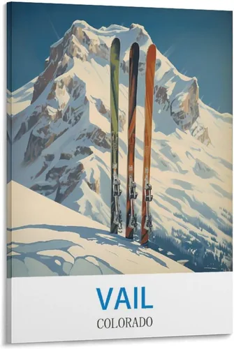 Vail Colorado - Pósteres de viaje vintage de esquí de 08 x 12 pulgadas (7.9 x 11.8 in) para pared, pintura en lienzo para sala de estar, decoración
