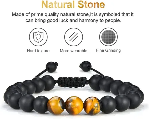 Miniatura 4 de M MOOHAM Bracelets for Men Christmas Gifts - 8mm Natural Tiger Eye Matte Agate Lava Rock Bracelets Set for Men, Birthday Christmas Gifts for Dad