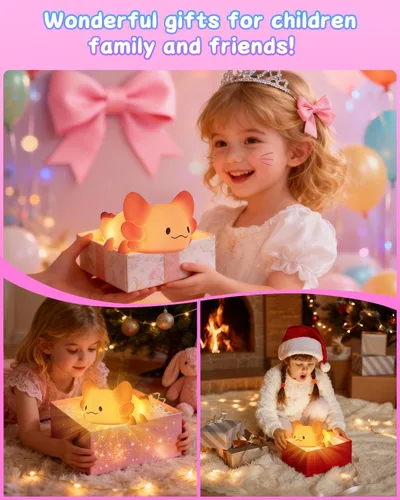 Miniatura 7 de ZKLiLi Luz Nocturna a Control Remoto para Niños con Forma de Ajolote, Linda Lámpara Regulable con Forma de Ajolote, Luz Nocturna con Temporizador