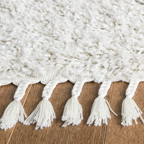 Miniatura 4 de SAFAVIEH Pro Luxe Shag Collection - Alfombra de pasillo, 2 pies 6 pulgadas x 6 pies, color crema y azul, diseño de borlas bohemias, no desprende