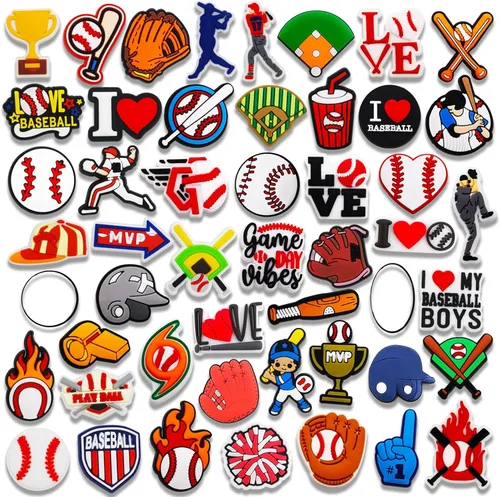 Miniatura 2 de 25 50 dijes de zapatos de béisbol para croc Bubble Slides zuecos sandalias, pelotas deportivas, accesorios de zapatos para niños, hombres