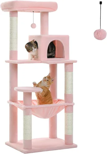 Miniatura 13 de PETEPELA Árbol de Madera para Gatos de Interior Torre de Múltiples Niveles con Postes Rascadores Cubiertos de Sisal, Condominio Acogedor, Hamaca