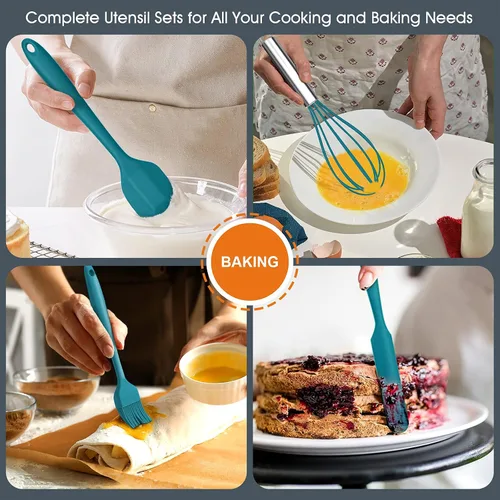 Miniatura 5 de E-far - Juego de utensilios de cocina de silicona azul turquesa, 15 piezas con soporte, utensilios de cocina antiadherentes y resistentes al calor