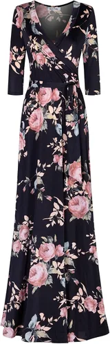 Bon Rosy #MadeInUSA - Vestido largo cruzado de imitación con manga 34 con cuello en V impreso, Pascua, día de la madre, boda, novia, baby shower,