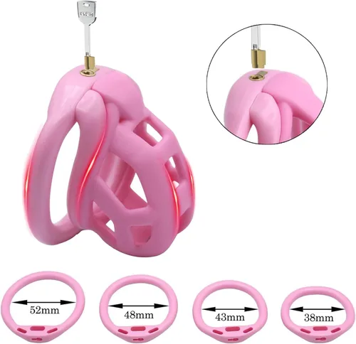 Miniatura 5 de Jaula de castidad de resina, dispositivo de castidad masculina 3.0 con 4 anillos, dispositivo de castidad masculina para pene, jaula de castidad