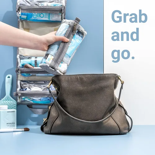 Miniatura 5 de Bolsa de maquillaje enrollable colgante, kit de artículos de tocador, organizador de viaje para mujer, 4 bolsas de almacenamiento extraíbles