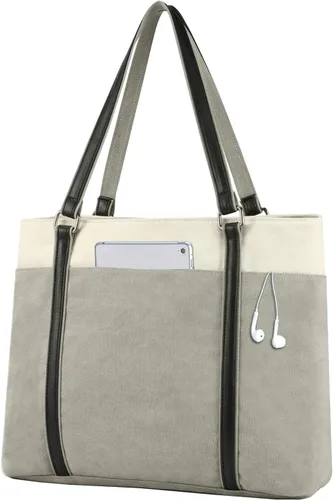 Miniatura 8 de Laptop Tote Bag for Women, 15.6 Inch Work Bag with Laptop Compartment and Zipper, Canvas Computer Tote for Teacher Marrón