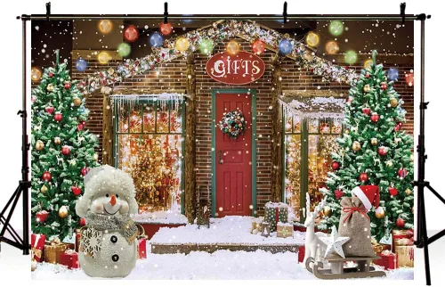 Miniatura 4 de AIBIIN Telón de fondo de Navidad de 7 x 5 pies para fotografía, tienda de regalos, taller de Papá Noel, copo de nieve de invierno, muñeco de nieve