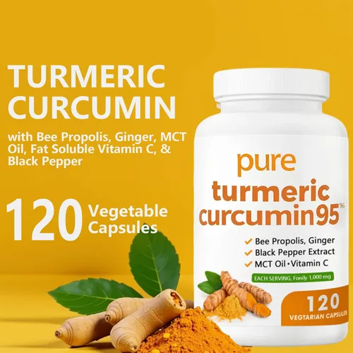 Miniatura 6 de Curcumina de cúrcuma 95 1000 mg - Suplemento de complejo de cúrcuma 95% con propóleos de abeja, jengibre, aceite MCT, vitamina C soluble en grasa
