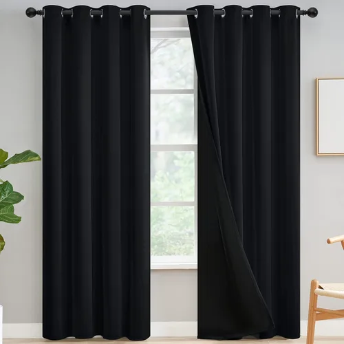 Miniatura 237 de Yakamok Cortinas negras, cortinas de ventana con aislamiento térmico y eficiencia energética para dormitorio, cortinas opacas completas y cortinas