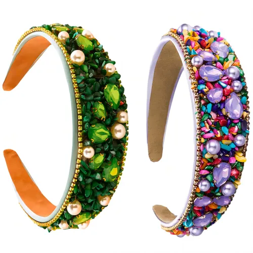 Miniatura 8 de Diademas turquesa para mujeres y niñas, banda ancha antideslizante para la cabeza, bandas para la cabeza con nudo superior, diadema de perlas de Azul