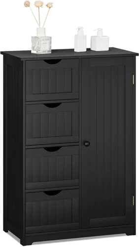 COSTWAY Armario de almacenamiento de baño, organizador de almacenamiento de madera con 4 cajones profundos y estante ajustable, gabinete de piso