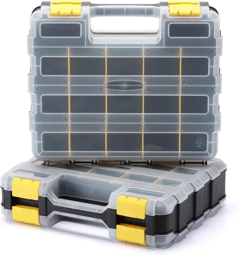 EMENTOL Organizador de herramientas de doble cara con separadores de plástico personalizables/extraíbles, caja de almacenamiento para tornillos,