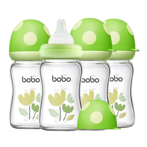 Miniatura 55 de YOHKOH Biberón de vidrio natural con pezón de flujo lento de nivel 1, biberones anticólicos para recién nacidos, botella de vidrio de cuello ancho