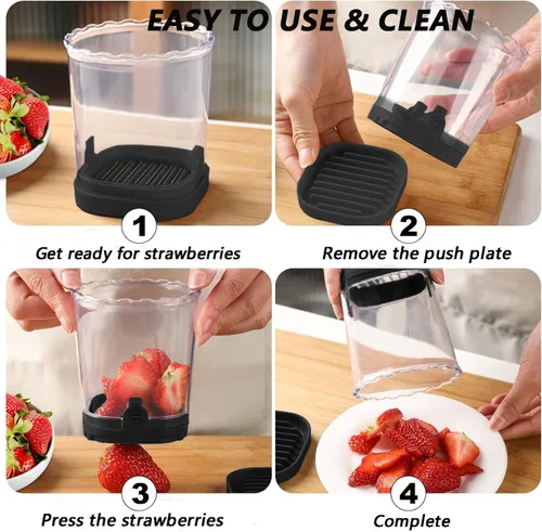 Miniatura 5 de Cortador de frutas, cortador de fresa con cuchillas inoxidables para huevo, plátano, pepino, hongos, herramienta de cocina desmontable, rebanada