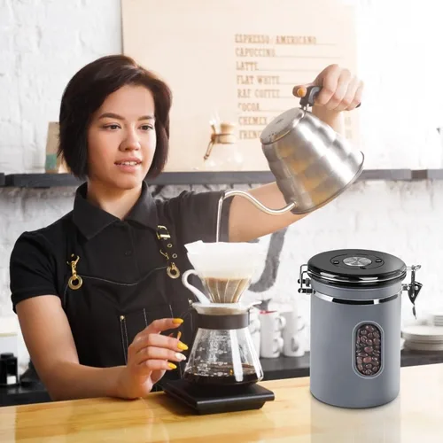Miniatura 8 de Recipiente de café hermético de 60.9 fl oz con rastreador de fecha y ventana transparente, recipiente de café de 22.8 onzas líquidas con cuchara