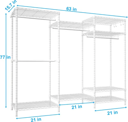 Miniatura 2 de Ulif E13 Perchero de Ropa de Servicio Pesado (Con 4 Barras Colgadoras y 8 Estantes) Percheros Independientes para Colgar Ropa, Organizador de Closet