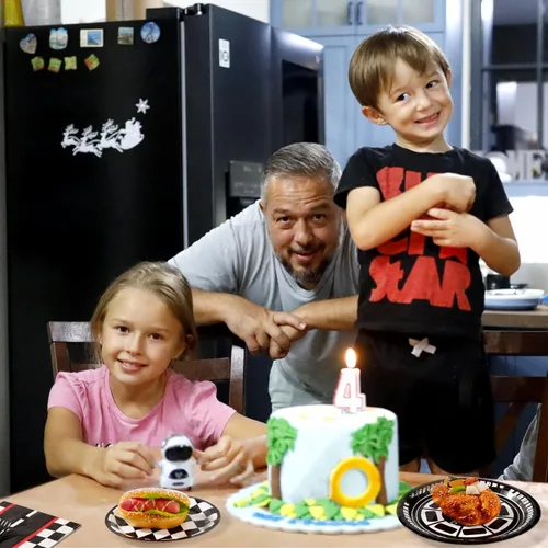 Miniatura 6 de Grencian Juego de 96 platos y servilletas de papel desechables con temática de carreras para niños, suministros de fiesta de cumpleaños, baby