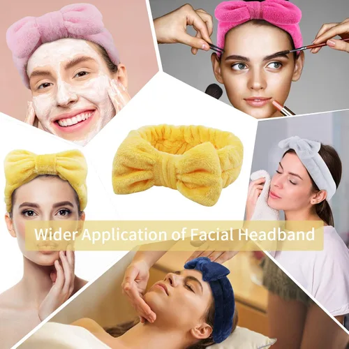 Miniatura 3 de Ondder Paquete de 8 diademas de maquillaje con lazo, bandas para el cabello cosmético facial esponjosas para mujeres y niñas, ideales para lavar