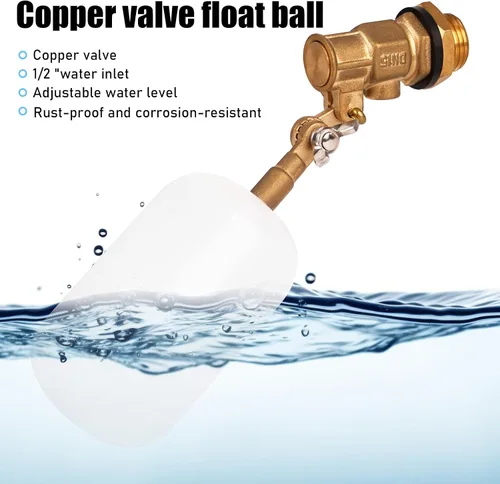 Miniatura 6 de Válvula de flotador de 1/2 pulgada de latón con brazo ajustable Válvula de control de nivel de agua de 60 PSI llenado y apagado automático