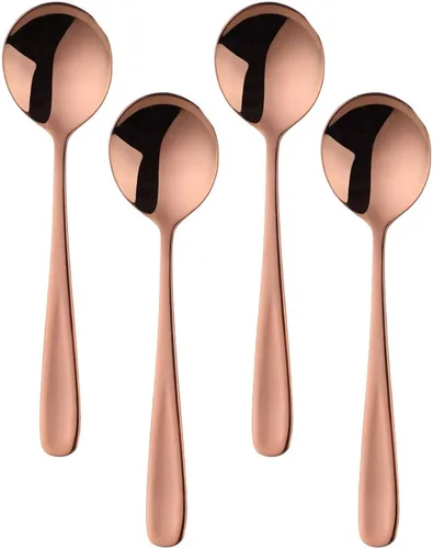 Miniatura 6 de Baikai - Cucharas de sopa de 7 pulgadas, cucharas de caldo con acabado de acero inoxidable 18/10, juego de 6 cucharas de cena (rojo mágico)