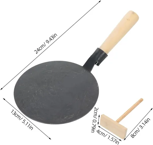 Miniatura 2 de VOSAREA Juego de sartenes antiadherentes, sartén plana de hierro fundido Dosa - Plancha con esparcidor y mango de madera para panqueques, roti