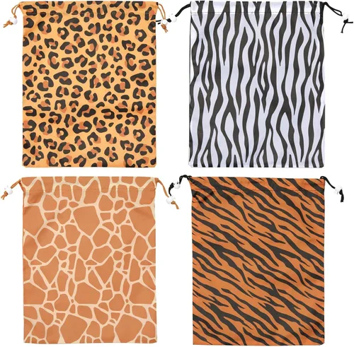 Miniatura 8 de BLUE PANDA Paquete de 12 bolsas de regalo de fiesta con estampado de animales, 10 x 12 pulgadas, poliéster, recuerdos de fiesta de safari y selva