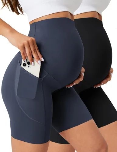 Buttergene Pantalones cortos de maternidad de 8 pulgadas, pantalones cortos de maternidad sobre el vientre, pantalones cortos deportivos con