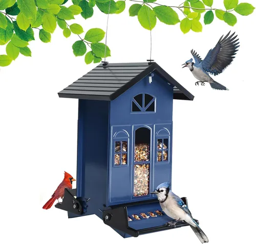 Birdkiss Comedero para pájaros a prueba de ardillas en el exterior: serie de casas de campo para colgar - Metal - Semilla de 5 libras - Activado con