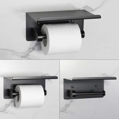 Miniatura 2 de Soporte de papel higiénico con estante negro mate, accesorios de baño, decoración SUS 304 de acero inoxidable moderno soporte para toallas de papel