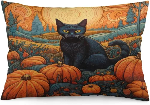 Miniatura 33 de Fundas de almohada frescas de casa embrujada, castillo, luna, bosque medieval, calabaza, fundas de almohada rectangulares con cremallera invisible