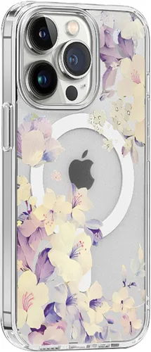 Miniatura 10 de Funda magnética transparente para iPhone 13 Mini [compatible con MagSafe Charger] patrón de estampado floral de flores, funda delgada antiarañazos