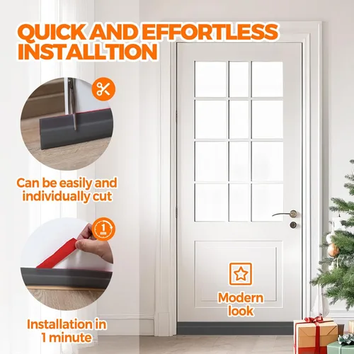 Miniatura 6 de Holikme Burlete para puerta de 41 pulgadas, para debajo de la puerta, bloqueador de corrientes de aire para puertas, tapón de ruido, adhesivo Gris
