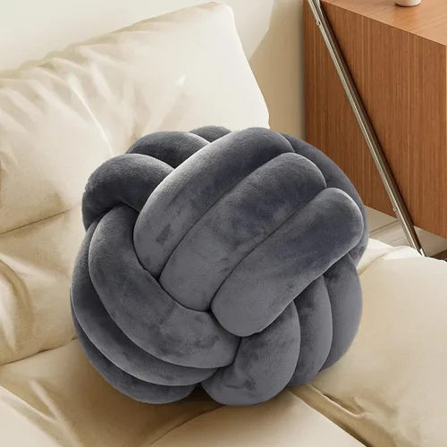 Almohada Bola de Nudo Gris, Almohada Decorativa Hecha a Mano, Cojín Redondo Suave Anudado para Sofá y Dormitorio, Linda Decoración del Hogar,