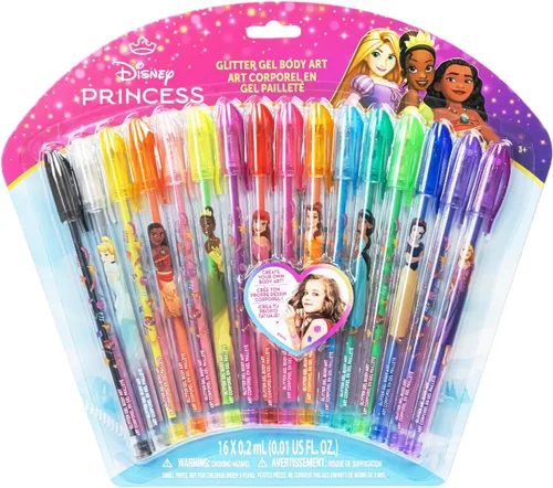 Disney Princess - Juego de arte corporal de 16 piezas con purpurina, colores brillantes y brillantes, a partir de 3 años Townley Girl